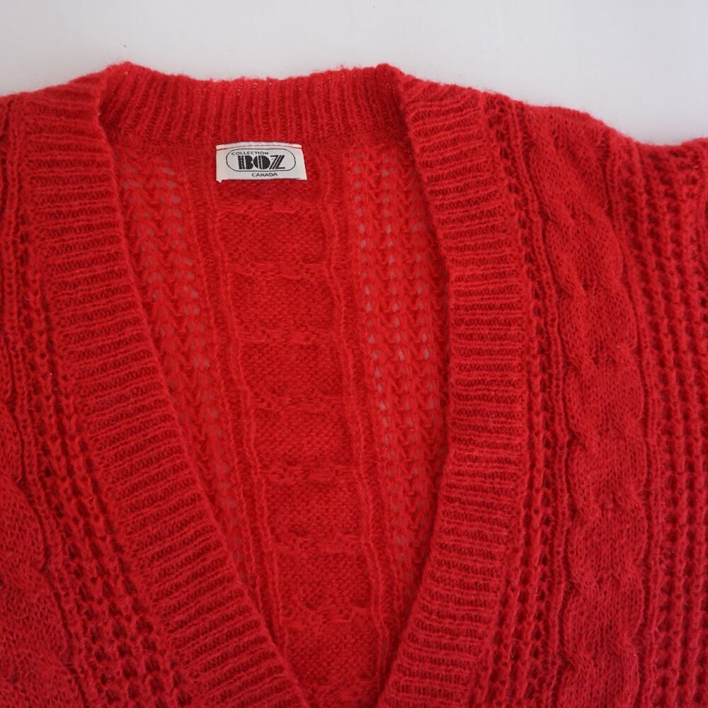 Red Cable Knit Button-Front Cardigan Sweater - Picture 10 of 10